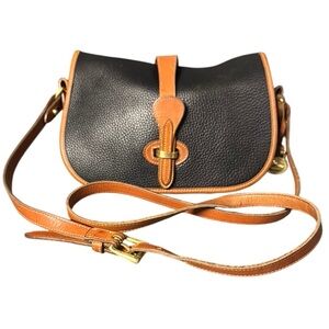 Vintage Dooney & Bourke Over and Under Black Leather Tack Bag Crossbody Purse